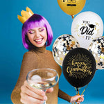 75-pack Black Gold Graduation Party Decorations Balloons with Ribbons for College or High School Party Supplies