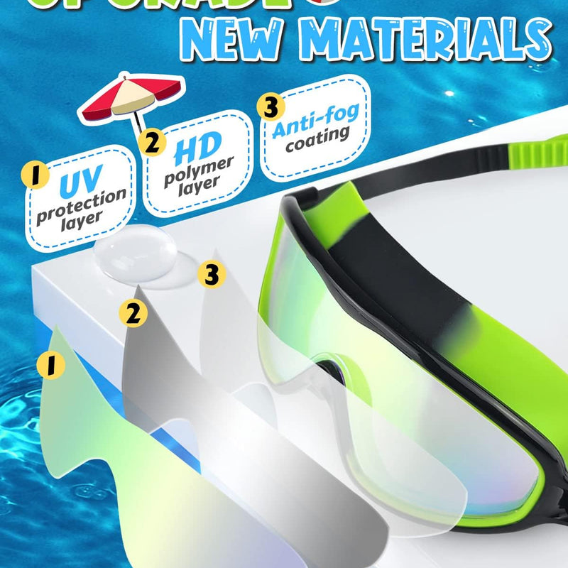 Swim Goggles 2 Pack, Wide View Anti Fog&UV Swimming Goggles for Audlt, No Leak Pool Beach Essentials for Men Women