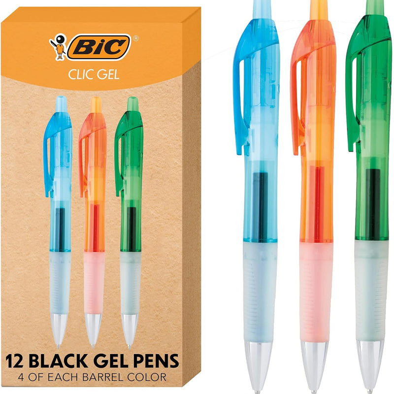 BIC Intensity Clic Black Gel Pens, Medium Point (0.7mm), 12-Count Pack, Retractable Gel Pens With Comfortable Grip (packaging may vary)