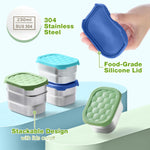 Gencywe® 3 Pack Stainless Steel Snack Containers for Kids, 8 oz Easy Open Leak Proof Small Toddler Snack Containers with Silicone Lids, Stackable Metal Lunch Box for Daycare and School (Blue)