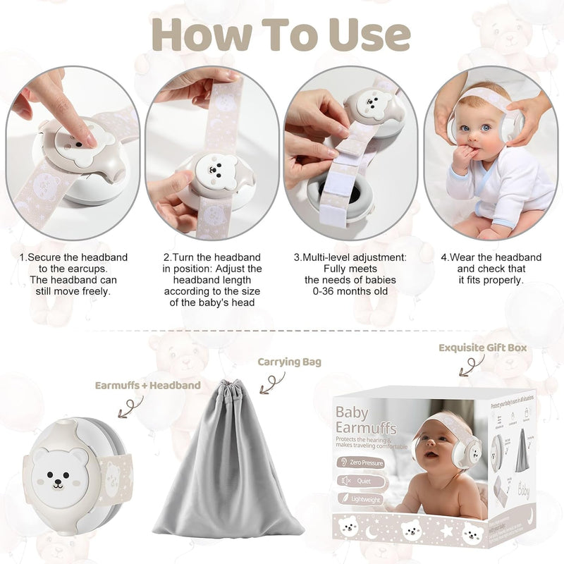 Baby Earmuffs 25dB NRR – Noise Cancelling Headphones for Babies 0-36 Months | Fontanel-Safe Adjustable Headband | Infant Ear Protection for Airplane,Fireworks,Concerts | Foldable with Storage Bag