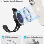 Stroller Phone Holder, Compatible with MagSafe, Magnetic Handlebar Mount | 17x N52 Strong Magnets, Fits Treadmills, Peloton, Shopping & Golf Carts, Adjustable Silicone Strap for iPhone 12-17 & Android