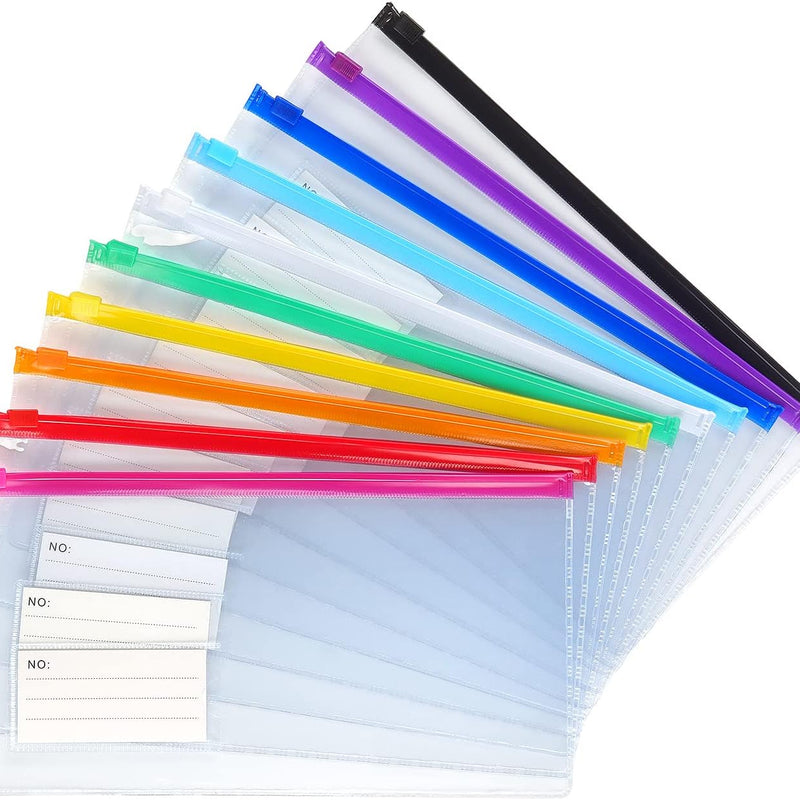 Tamaki 10 Pack Plastic Envelope, Files Zipper Folders, 13 x 9.25 Inch | Poly Zip Envelop A4 Size/Letter Size