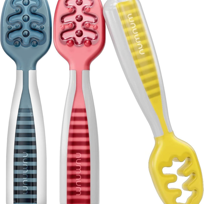 NumNum Baby Spoons Self Feeding 6 Months, 6-Pack Rainbow | First Stage Silicone Pre Spoon Utensils For Baby Led Weaning, BPA Free Baby Feeding Essentials, Dishwasher Safe
