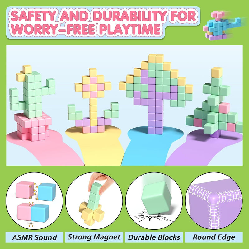 appluses 45pcs magnetic blocks for toddler girl toys, stem sensory autism play for kids 3-5 years