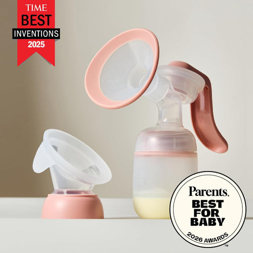 Frida Mom 2-in-1 Breast Pump, Manual Hand & Hands-Free Suction Cup | Dual-Mode Wireless Milk Collector, Ergonomic Handle, SoftFeel Flange for Breastfeeding Comfort