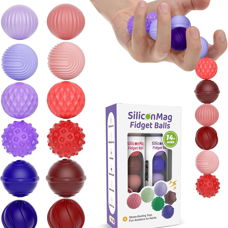 Silicone Magnetic Balls, Fidget Toys, 6-Pack Stress Relief Toys for Adults, Teens, Sensory Toy for Fingers Hands, Quiet Office Desk Toys with Textures, Magnet Fidget Fun Gift (Purple)