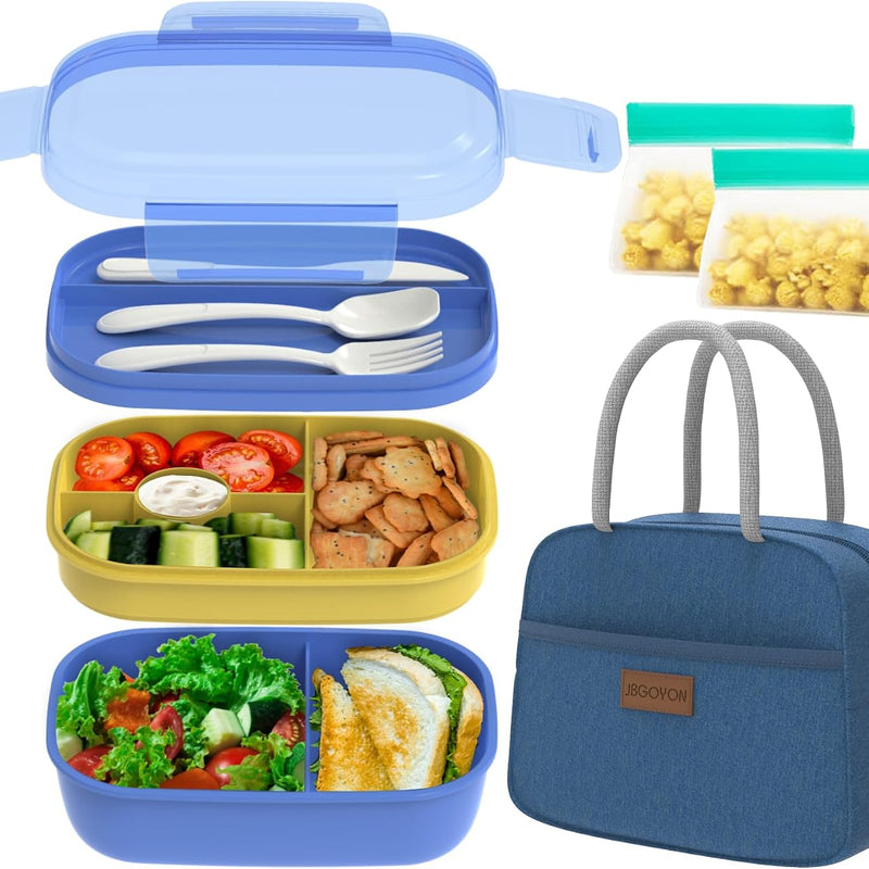 JBGOYON® Bento Lunch Box Set - 3 Stackable Containers for Adults and Kids，lunch box for women- Includes Lunch Bag, Leak-Proof and BPA-Free - Built-in Utensil Set - Dishwasher Safe (Pink)