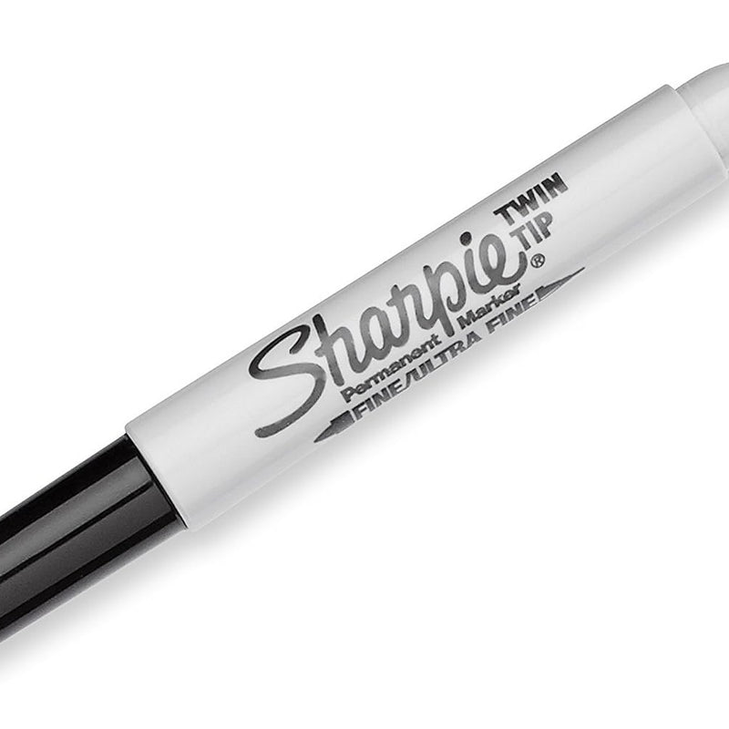 Sharpie Twin Tip Permanent Markers, Fine and Ultra Fine, Black, 12 Count