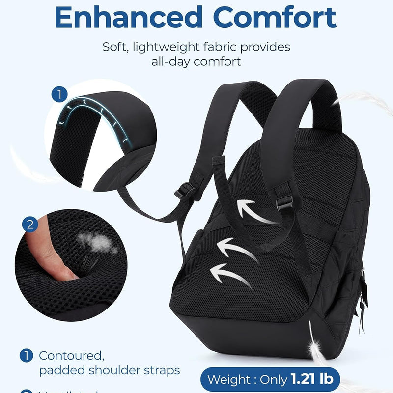 BAGSMART Travel Laptop Backpack, College Backpack for Women, Quilted Small Computer Bookbag, Water-Resistant 15.6 Inch Laptop Casual Bag, Black