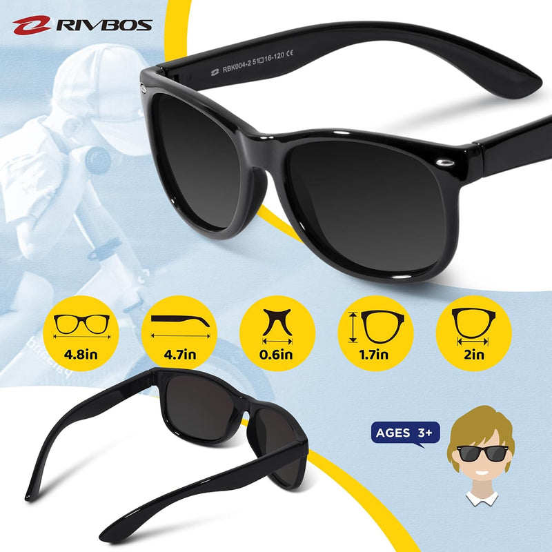 RIVBOS Kids Sunglasses Polarized UV400 TPE with Strap for Boys Girls RBK004 | Flexible rubber frame with UV protection and secure strap for boys, girls, beach, travel and play