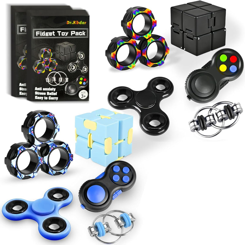 5PC Fidget Toys Adults Set Fidgets for Classroom Must Have Autism Sensory Pack Figette Cube ADHD Special Treasure Prize Tool Stress Relief Desk Cool Gadget for Kid Easter Basket Stuffers for Teen Boys