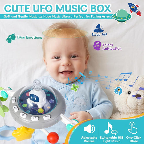 Orzbow Musical Bassinet Toys for Baby, Adjustable Stroller Arch Toy, Bouncer Toy Bar, Baby Mobile, Hanging Toys for Crib & Car Seat, Supports Baby's Motor & Sensory Development, Space