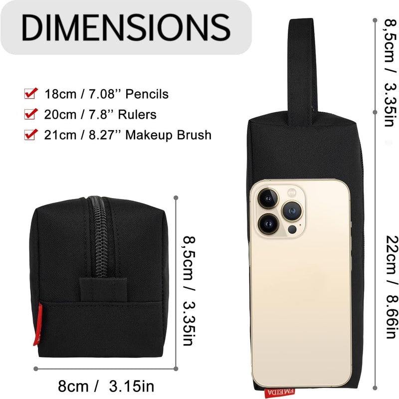 Fmeida Pencil Case Pouch - Water Resistant Pencil Pouch Portable Pencil Bag Simple Office Stationery Pouch with Handle Back to School Supplies - Black