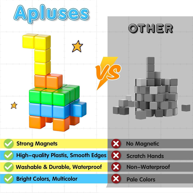 Apluses 42PCS large magnetic cubes, gifts for 3-5 year old, sensory toys with 6 colors and 3D design