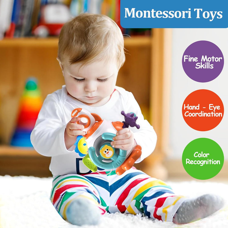 Montessori Sensory Toys for Toddlers 1-3 - Busy Board Cube with Airplane, Car & Travel Activities