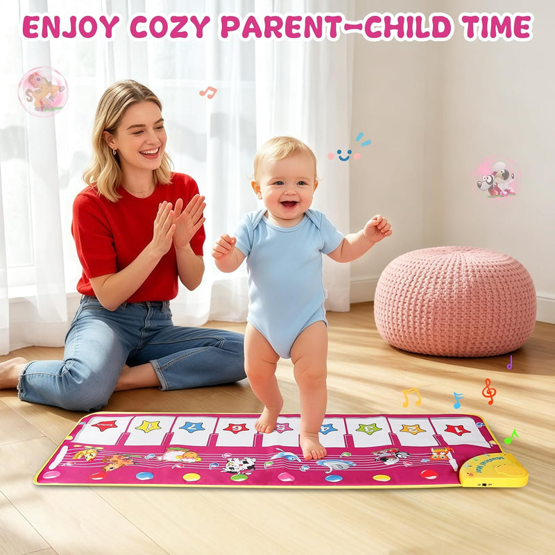 M SANMERSEN Floor Piano Mat, Toddler Toys Musical Mat, Keyboard Floor Play mat 39.5" Electronic Music Animal Touch Play Blanket Funny Xmas Gift Toy for 1 2 3 Year Old