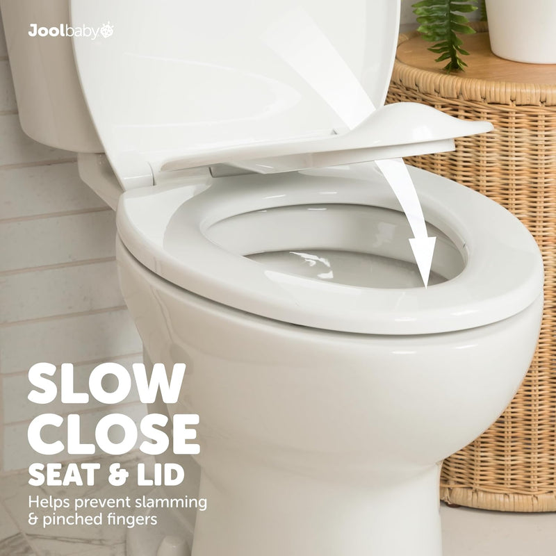 Jool Baby Quick Flip Toilet Seat with Built-in Potty & Splash Guard for Toddler Training, Slow Close (Elongated)
