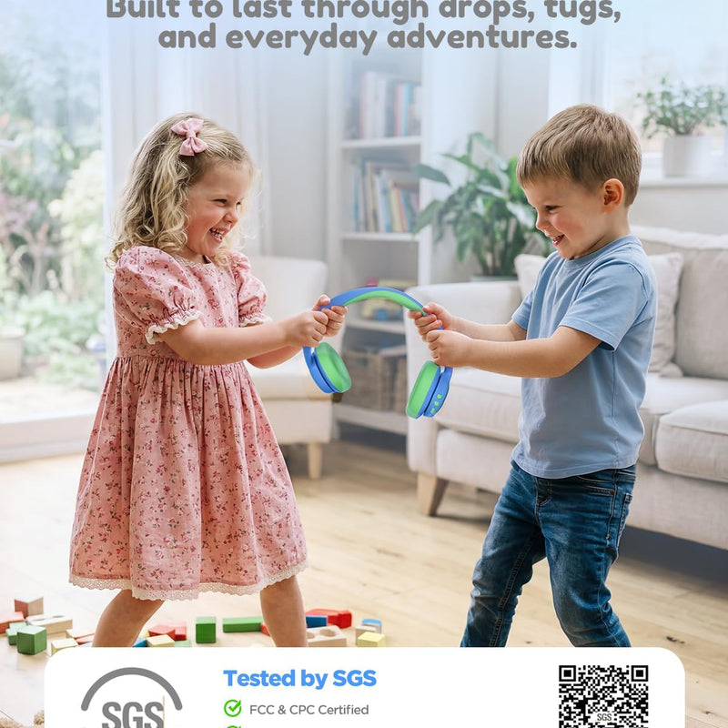 Acer OHR702 Kids Bluetooth Headphones for School with Built-in Mic,Over-Ear | 75H Playtime, Bluetooth 6.0, 3.5mm Jack Aux Cord, 85dBA Safe Volume, USB-C Fast Charging, for iPad/Travel/Tablet- Blue Green