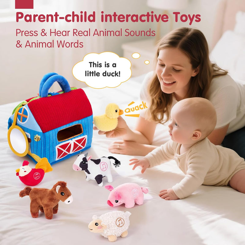 hahaland 6-12 month baby surprise barn with farm animals and real sounds - montessori toys for infants