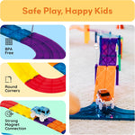 PicassoTiles Race Track Magnetic Tiles Car Toy Fun Playset Includes 2 Racing Trucks Racecars STEM Educational Magnet Building Block Construction Set for Toddlers Boys Girls Ages 3 and Older PTR30