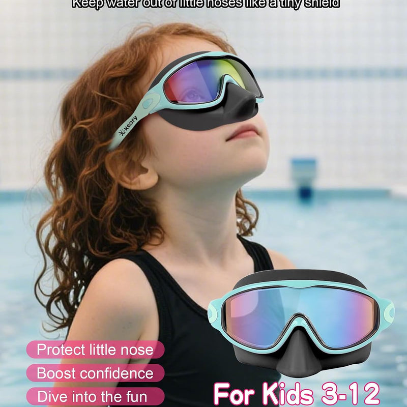 Keary 2 Pack Kids Swim Goggles with Nose Cover for 3-12 Anti-UV Anti-Fog Pool Water Swimming Goggles Boys Girls Youth Toddler