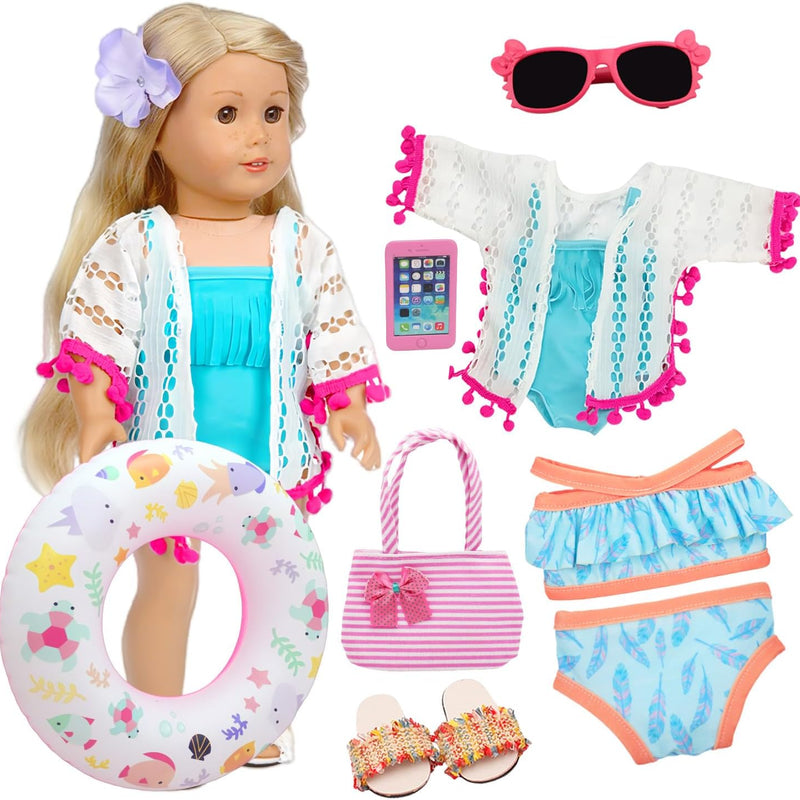 18 Inch American Doll Accessories, Fashion Doll Swimming Play Sets for American 18 Inch Girl Including Clothes Swimsuit Sunglasses Phone Shoes
