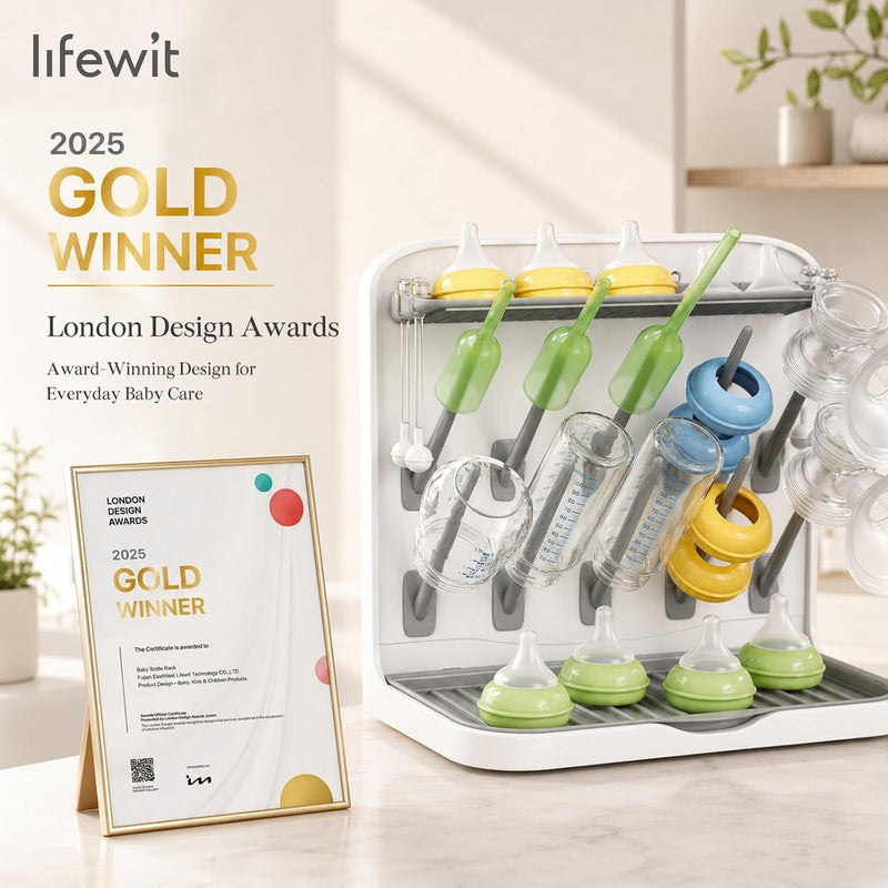 Lifewit 10-Hooks Baby Bottle Drying Rack for Countertop, BPA Free | Vertical Bottle Storage Organizer, Stand-Up Dryer Holder for Pacifiers, Pump Parts, Baby Stuff, Newborn Essentials Must Haves