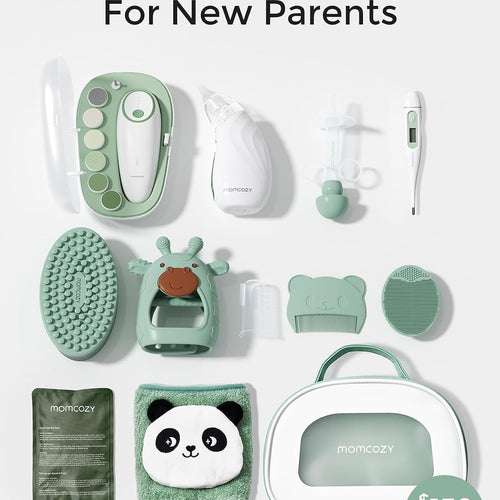 Momcozy Elite Baby Kit, Superior Baby Shower Gift & Registry Essential Kit | Grooming&Health&Cleansing Care Set,Electric Nail File & Nasal Aspirator,Tummy Wrap,Thermometer,Bath Brush,Teether,Storage Bag