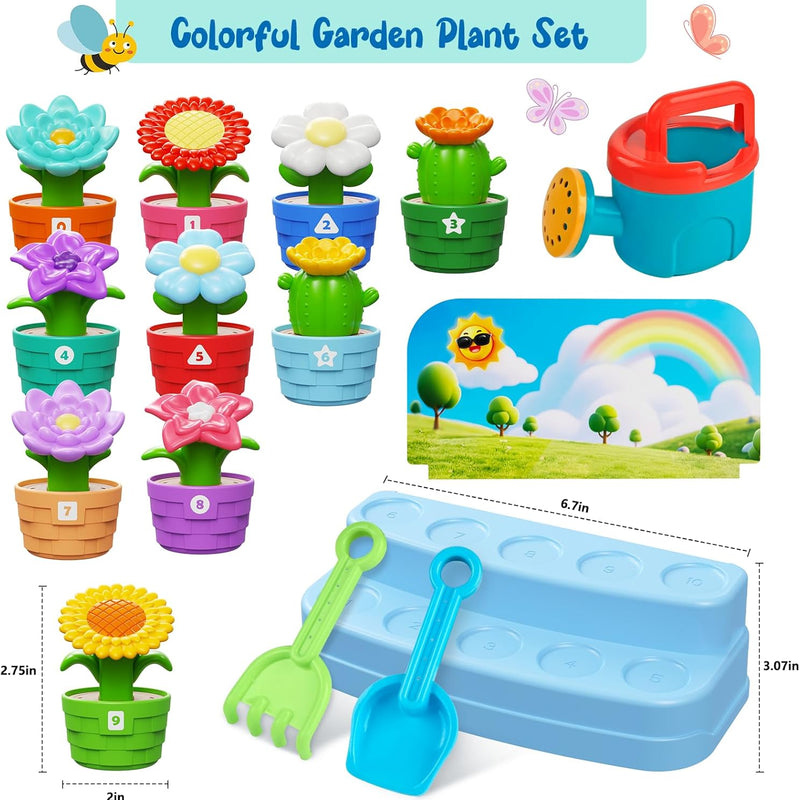 Marlrin Montessori Flower Garden Building Toy 10-potted Flowers Gardening Set for Toddlers, Preschool Learning Toy