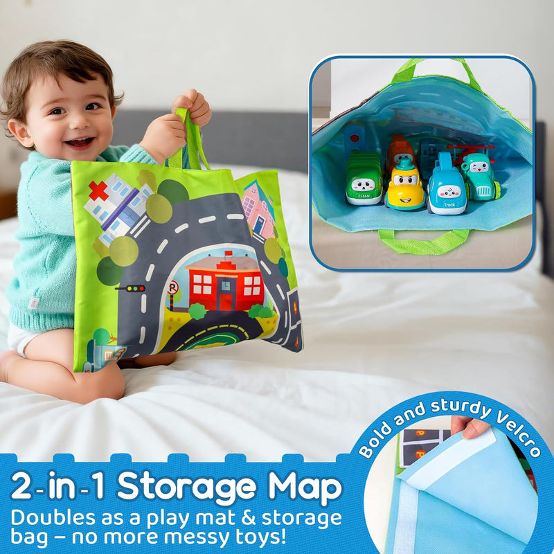 Cranes Car Toys for 1 Year Old Boy Gifts with Playmat/Storage Bag | 8 PCS Vehicles for Baby Boy Gifts,1st Birthday Gift for Toddler Boy Toys 1-2,1 Year Old Toys for Infant 12 18 Months