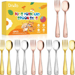 12Pcs Stainless Steel Toddler Utensils Small Metal Kids Silverware | Food-grade, Ideal Transitional Baby Forks and Spoons, Cute pattern, Designed for Children, Dishwasher Safe, Mirror Polished