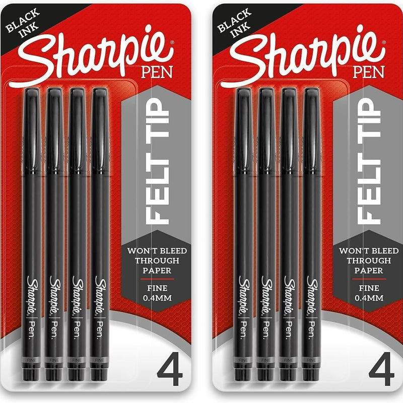 SHARPIE Felt Tip Pens, Fine Point (0.4Mm) Felt Tip Markers, Journaling Pens, Art Markers, Drawing Markers, Black, 4 Count