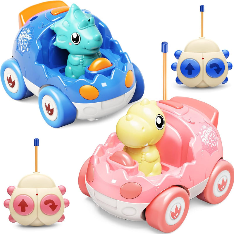 Kidz do 2 Pack Dinosaur Remote Control Cars for Kids 2-5 Years Old with Music and Light Features