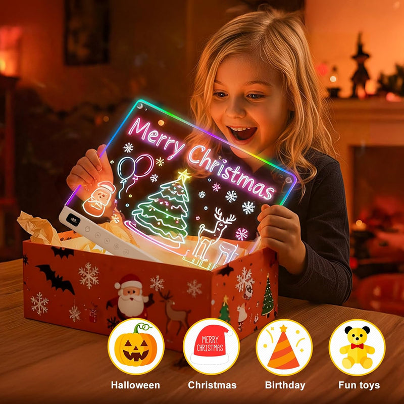 13.7" Rechargeable Led Drawing Board with 8 RGB Colors, 6 Dynamic Modes, Portable Stand for Kids and Adults