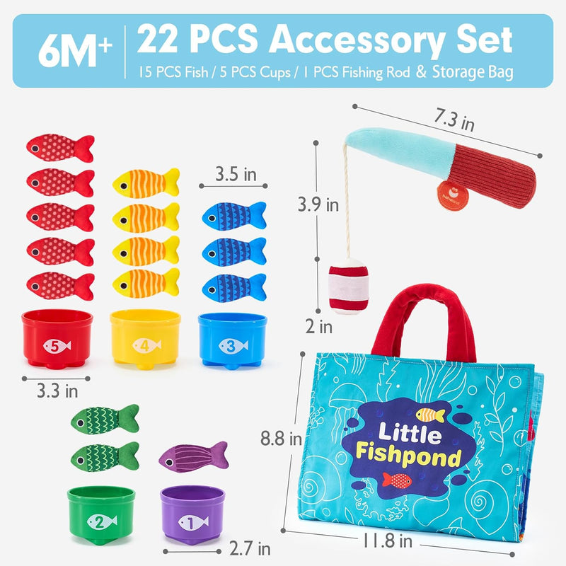 10-in-1 hahaland Montessori Cloth Fishing Game for 1 Year Old Boys and Girls with Stacking Cups