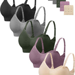 Angelhood Women Nursing Bras for Breastfeeding 5 Pack, Maternity Sleep Bra | Seamless Pregnancy Full Bust Bralettes with Extenders, Wireless V Neck Bralette, Ultra Comfort Postpartum Essentials Bra Pack
