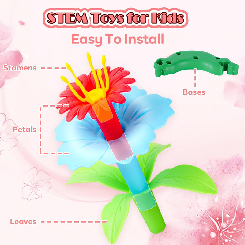 FUNZBO Girl Flower Garden Building Toys Set for Age 2-6 Years Old, STEM Montessori Educational Toy with Sorting & Stacking Spring Gardening Set