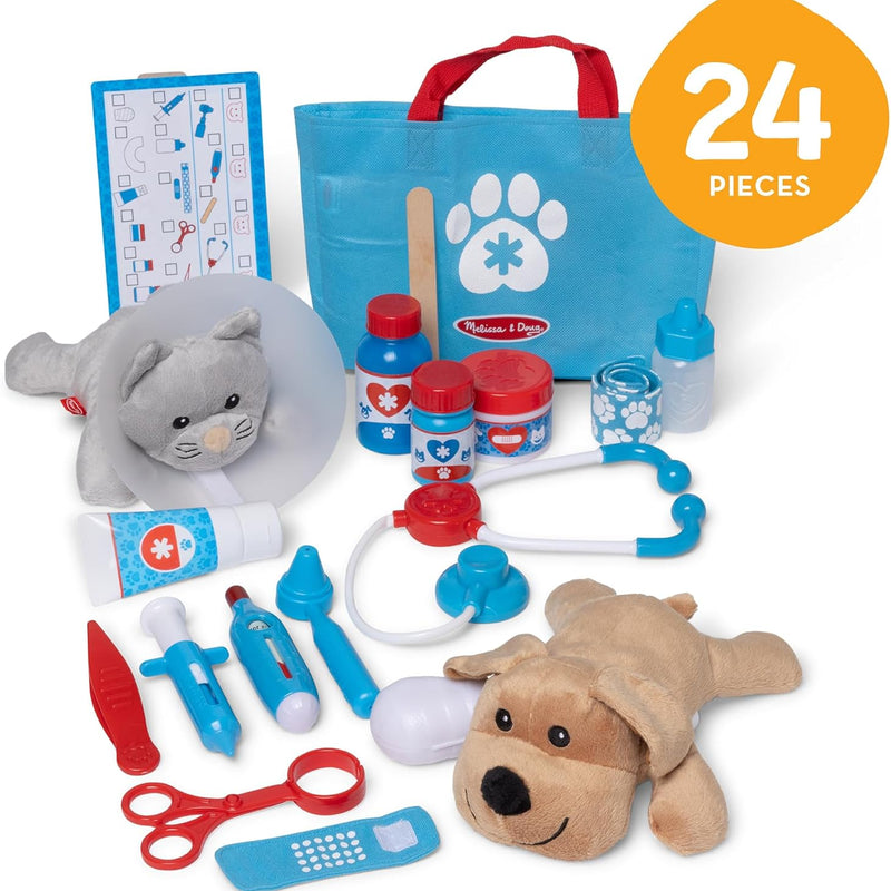 Melissa & Doug Examine and Treat Pet Vet Play Set, 24-Piece Animal Doctor Playset with Dog & Cat Plushies