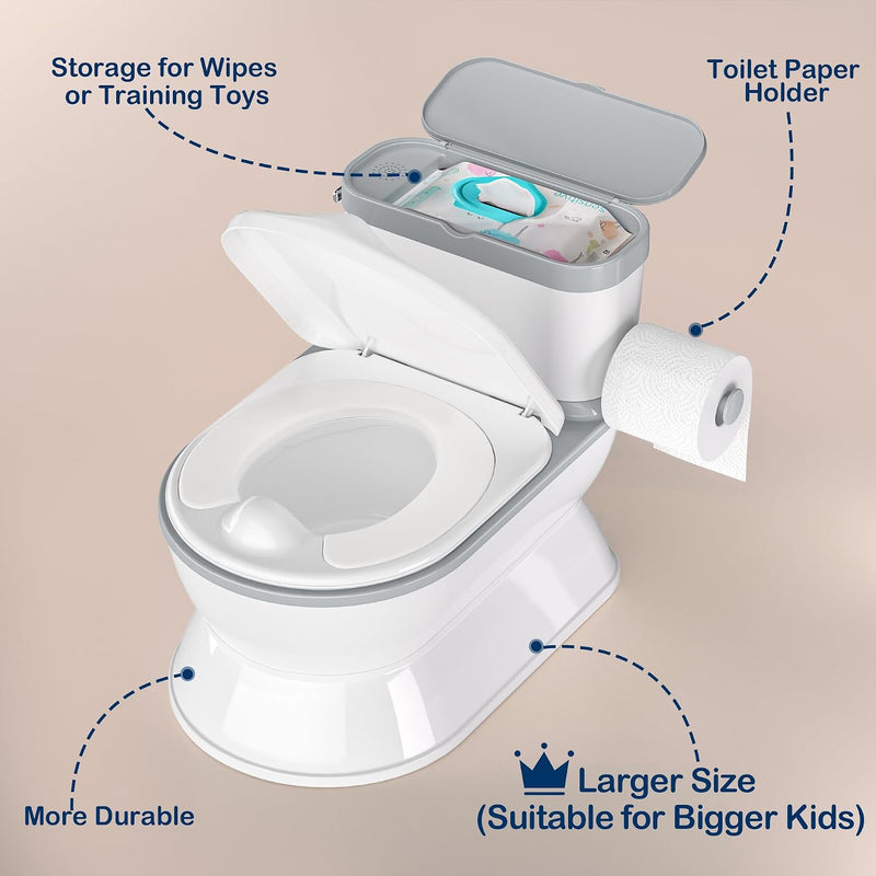 CheerTry Toddler Potty Training Toilet, Larger Potty Chair, Detachable Seat | Suitable for Boys & Girls Ages 1-3, with Flushing Sound, Wipes Storage, Toilet Lid & Toilet Paper Holder - Grey