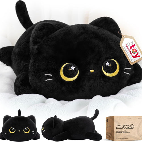 Mewaii Cute Black Cat Plush Pillow, Kawaii Plushies Black Cat Stuffed Animals, Squishy Plushies, Cuddle Plush Pillow for Kids & Girls (13 Inch)