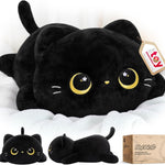 Mewaii Cute Black Cat Plush Pillow, Kawaii Plushies Black Cat Stuffed Animals, Squishy Plushies, Cuddle Plush Pillow for Kids & Girls (13 Inch)