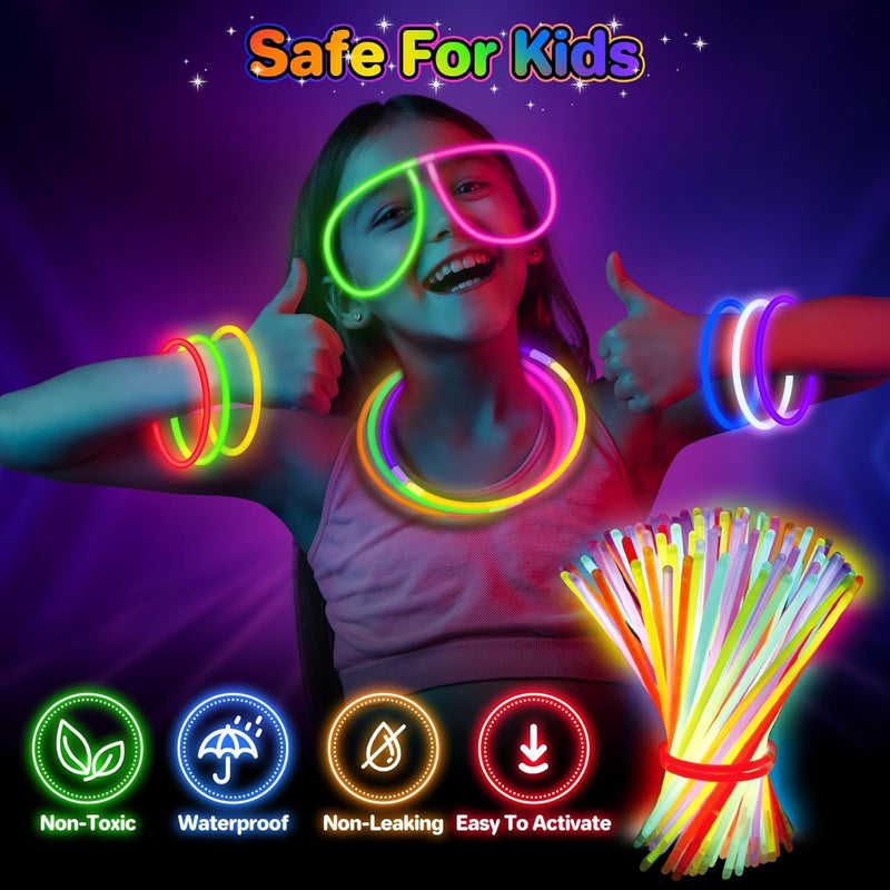 springflower 100pc glow sticks bulk party favors, 8" glow in the dark party supplies, kids or adult party accessories