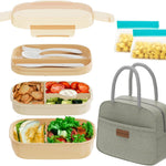 JBGOYON® Bento Lunch Box Set - 3 Stackable Containers for Adults and Kids，lunch box for women- Includes Lunch Bag, Leak-Proof and BPA-Free - Built-in Utensil Set - Dishwasher Safe (Pink)