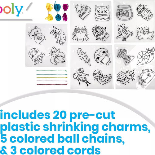 Ooly DIY Shrink Art Charms Kit, 28 Pc – Fun Friends | Ages 6+, 20 Plastic Pre-Cut Charms, Ball Chains & Colored Cords, Jewelry Making Activity, Fun Interactive Gift for Kids