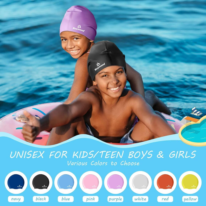 2 Pack Kids Extra Large Swim Cap for Long Thick Hair, Waterproof Silicone Swimming Cap for Toddler Child Youth Girls Boys, Durable Swim Hats Bathing Caps for Braids, Dreadlocks, Extensions, Afros