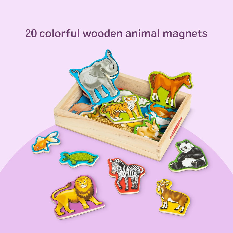 Melissa & Doug wooden animal magnets set 20 pieces for toddlers learning farm zoo pet magnets storage box