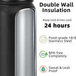 Fanhaw 20 Oz Kids Insulated Stainless Steel Water Bottle with Straw Lid, Leakproof & Anti-Dust Everyday Use Bottle for School, Women & Men, Back to School Essentials (Black)