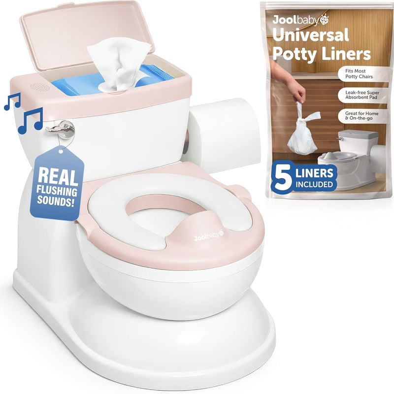 Jool Baby Real Feel 2-in-1 Potty with Wipes Storage, Flushing Sounds & Disposable Liners - Realistic Toilet - Easy to Clean & Assemble (Gray)