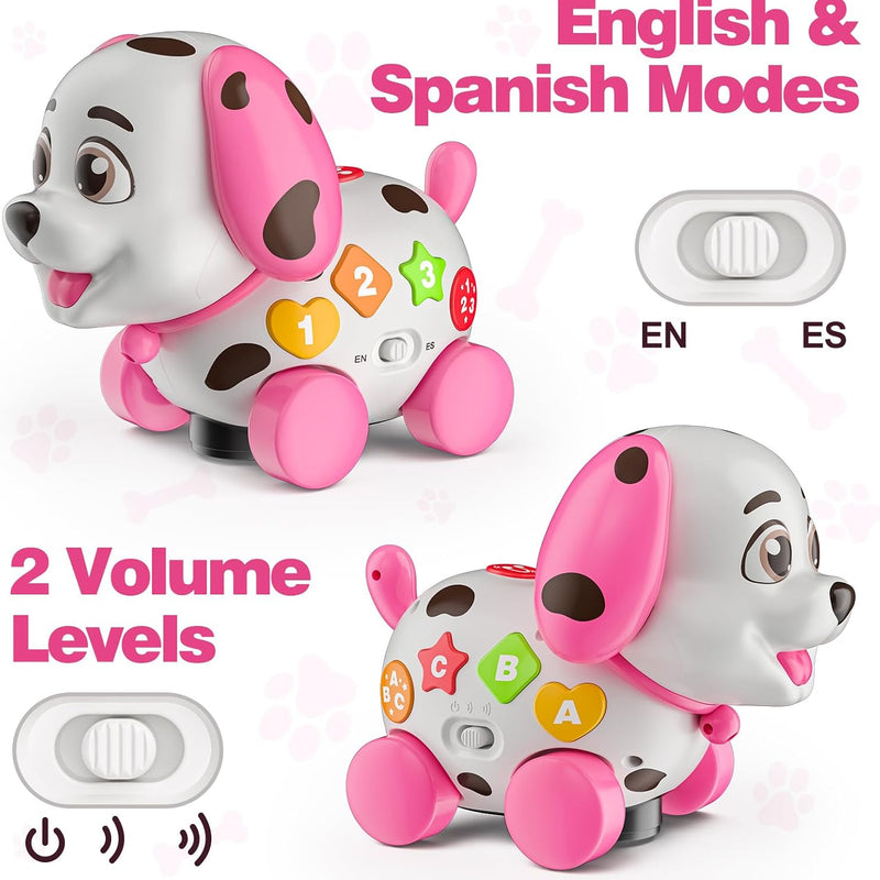 3-in-1 Musical Puppy Toys for 1 Year Old Girl Gift, Educational Baby Toy 6-12-18 Month, 1st Birthday Gift for 1 Year Old Girl Boy, First Bilingual Present for 7 8 9 10 Month Infant (Pink)